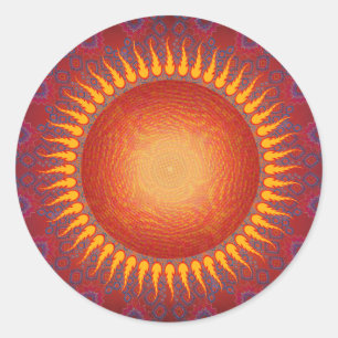 Sticker Rond Soleil psychédélique : Conception Fractale Spirale