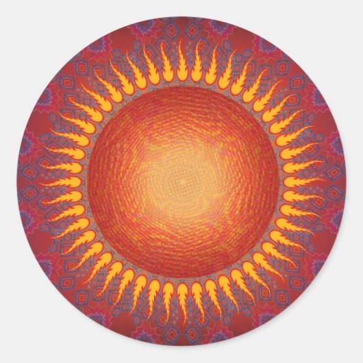 Sticker Rond Soleil psychédélique : Conception Fractale Spirale (Devant)