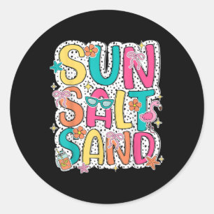 Sticker Rond Soleil Sable Sable Drôle Plage Palm Tree Vacatio é