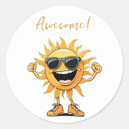 Sticker Rond Soleil souriant avec lunettes de soleil (Devant)