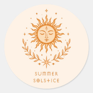 Sticker Rond Solstice d'été Visage Céleste du Soleil Art Botani