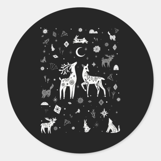 Sticker Rond Solstice d'hiver Woodland Créatures Doodle (Devant)
