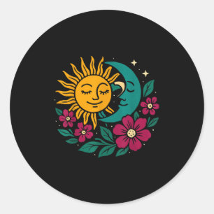 Sticker Rond Solstice Été Solstice Lune Et Soleil Pour Hommes &