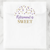 Sticker Rond Sombre violet or Confetti Retraite est doux (Sac)