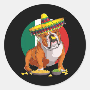 Sticker Rond Sombrero English Chien Chien Chien Mexique Drapeau