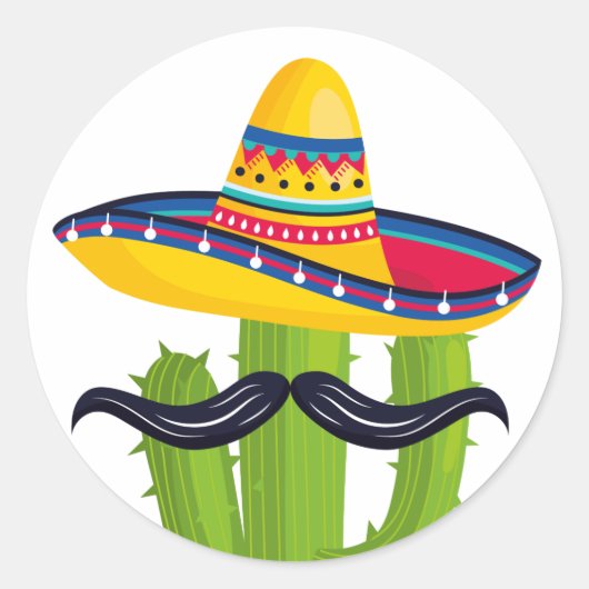 Sticker Rond Sombrero portant Cactus avec Moustache (Devant)