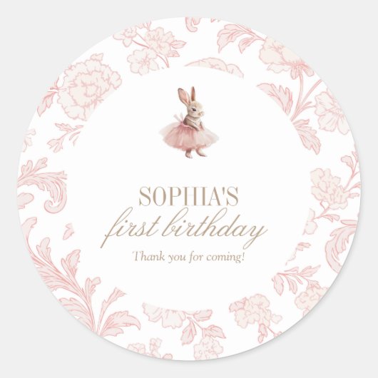 Sticker Rond Some Bunny Birthday Pink Bunny Party (Devant)