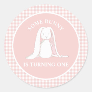 Sticker Rond Some Bunny is One Vaisselle en Papier Rose Gingham