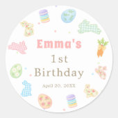 Sticker Rond Some Bunny is Turning One Pastel Birthday (Devant)