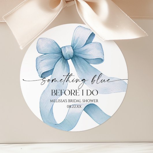 Sticker Rond Something Blue Before I Do Blue Bow Baby Shower