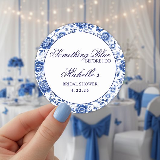 Sticker Rond Something Blue Before I Do Floral Bridal Shower 