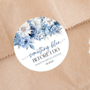 Sticker Rond Something Blue Before I Do Floral Bridal Shower
