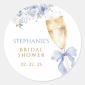 Sticker Rond Something Blue Florals Bow Champagne Glass (Devant)