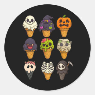 Sticker Rond Sommerween Skeleton Zombie Citrouille maman crème