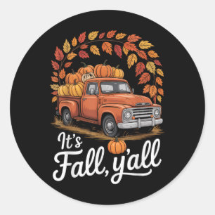 Sticker Rond Son Automne Yall Camion Citrouille Automne Arbre B