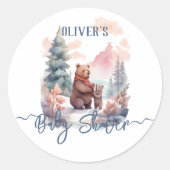 Sticker Rond Son Baby shower Froid Hors Forêt D'Hiver Ours (Devant)