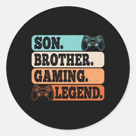 Sticker Rond Son Brother Gaming Legend Video Gamer Retro Game (Devant)