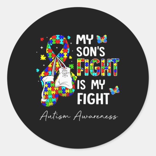 Sticker Rond Son Combat Est Mon Combat Mon Fils Sensibilisation (Devant)