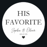 Sticker Rond SON Dessert Café Bar Coeur Mariage Favoriser<br><div class="desc">Un Sticker Mariage classique en Merci noir avec "Son Favori" dans une police classique moderne et élégante. Vous pouvez facilement le personnaliser avec vos noms et date mariage.</div>