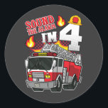 Sticker Rond Son L'alarme Je suis 4 pompier<br><div class="desc">Son L'alarme I'm 4 Fire Engine Firefighter 4th Birthday Family design Cadeau Classic Round Sticker Classic Collection.</div>