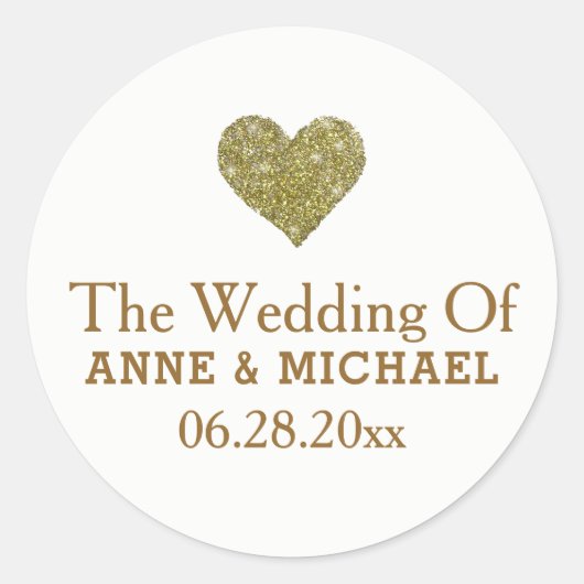 Sticker Rond son + ses noms & faux coeur d'or . mariage (Devant)