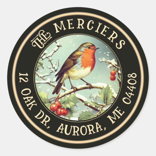 Sticker Rond Songbird Metallic Gold Black Adresse de retour (Devant)