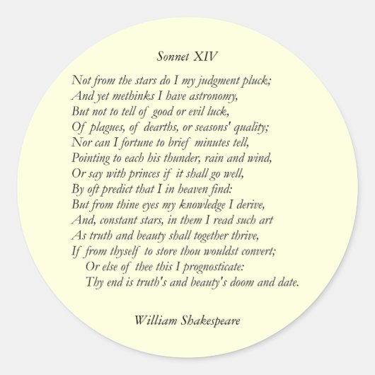 Sticker Rond Sonnet # 14 par William Shakespeare (Devant)