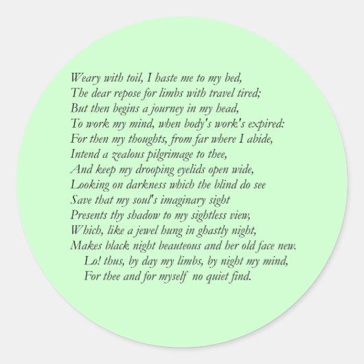 Sticker Rond Sonnet # 27 par William Shakespeare (Devant)