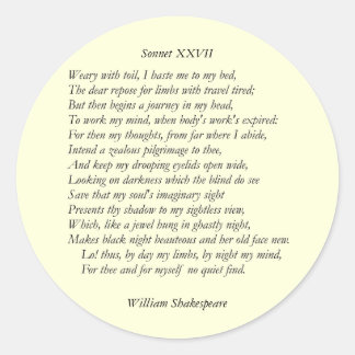 Sticker Rond Sonnet # 27 par William Shakespeare