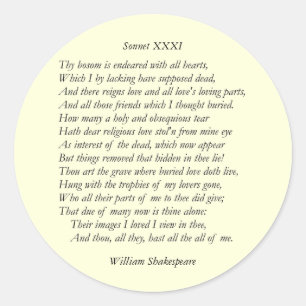 Sticker Rond Sonnet # 31 par William Shakespeare