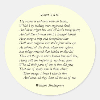 Sticker Rond Sonnet # 31 par William Shakespeare