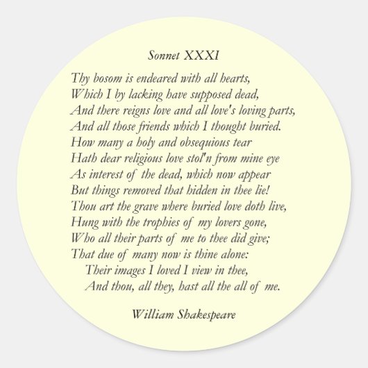Sticker Rond Sonnet # 31 par William Shakespeare (Devant)