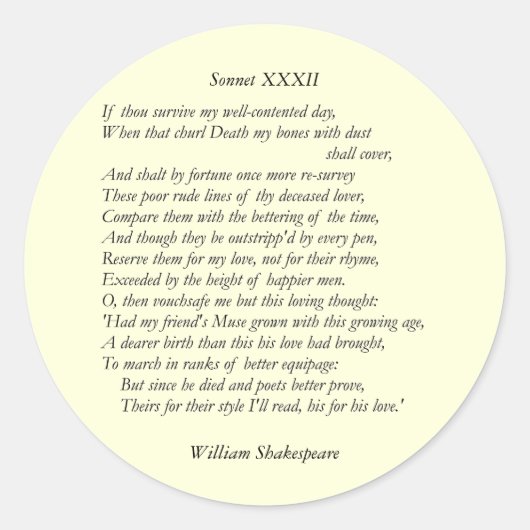 Sticker Rond Sonnet # 32 par William Shakespeare (Devant)