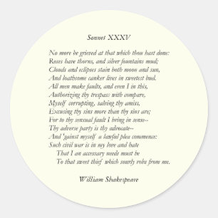 Sticker Rond Sonnet # 35 par William Shakespeare