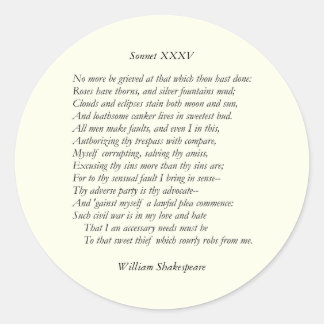 Sticker Rond Sonnet # 35 par William Shakespeare