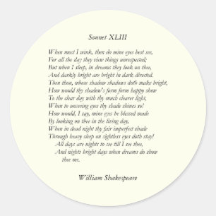 Sticker Rond Sonnet # 43 par William Shakespeare