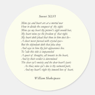 Sticker Rond Sonnet # 46 par William Shakespeare
