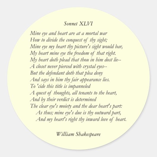 Sticker Rond Sonnet # 46 par William Shakespeare (Devant)
