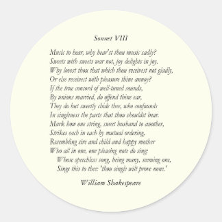 Sticker Rond Sonnet # 8 par William Shakespeare