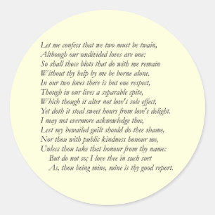 Sticker Rond Sonnet numéro 36 par William Shakespeare