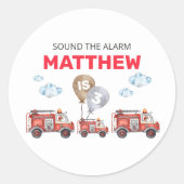 Sticker Rond Sonnez l'alarme Fireman Anniversaire (Devant)