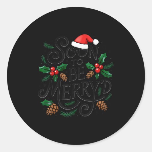 Sticker Rond Soon To Be Merry'd Christmas Engaged Fiance Santa (Devant)