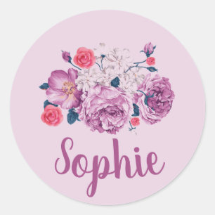 Sticker Rond Sophie Nom Floral Fille Fleur Personnalisé Vintage