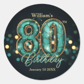 Sticker Rond Sophisticated Chic Teal and Gold 80th Birthday (Devant)