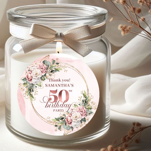 Sticker Rond Sophisticated Rose Gold Blush 50th Birthday Labels