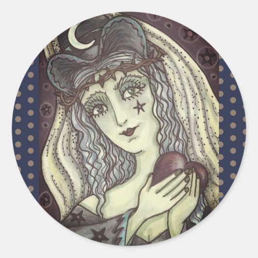 STICKER ROND SORCERESSE, BALLES DE COEUR GOTH WITTER (Devant)