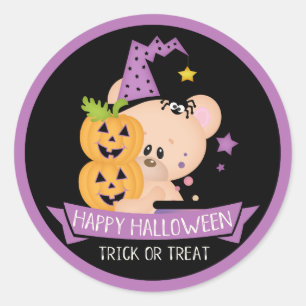 Sticker Rond Sorcier d'ours en peluche d'Halloween avec citroui