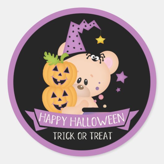Sticker Rond Sorcier ours en peluche d'Halloween avec citrouill (Devant)