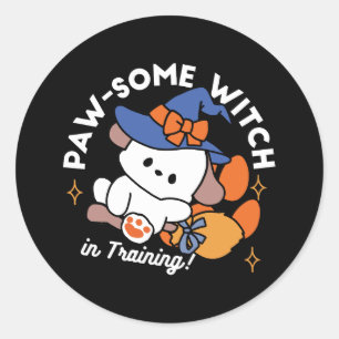 Sticker Rond Sorcière à mâcher en entraînement - Chien d'Hallow