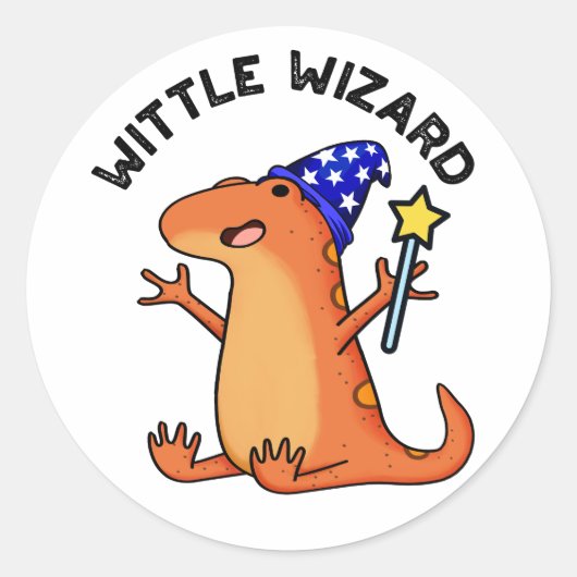 Sticker Rond Sorcière Assistant Drôle Lizard Pun (Devant)